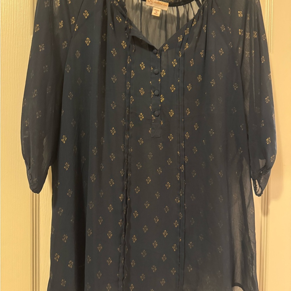Elegant Navy Sheer Blouse